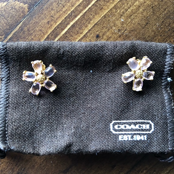 💲⬇️Coach Light Pink Crystal Daisy Flower Pierced Stud Earrings NWT - Picture 4 of 10
